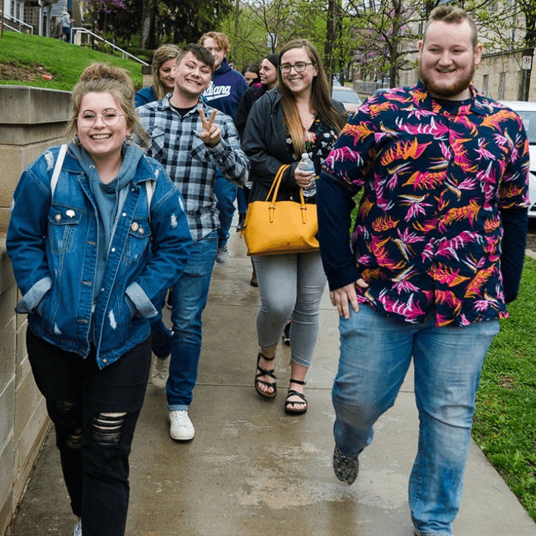 Students walking down the street.