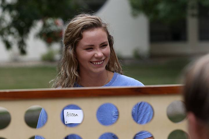 A student playing a game.